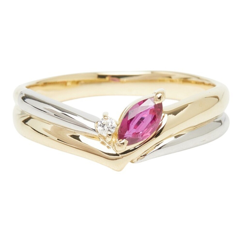 Seiko 18KYG Yellow Gold Pt900 Platinum Base Combination Ruby 0.23ct Diamond R...